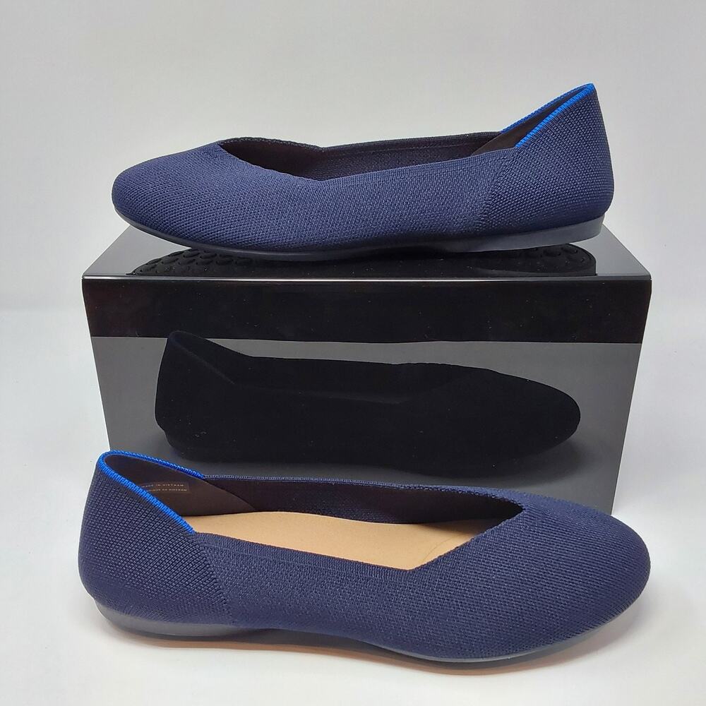 Rothys The Flat Womens 11.5 Navy Blue Knit Ballet Flats Round Toe Shoes